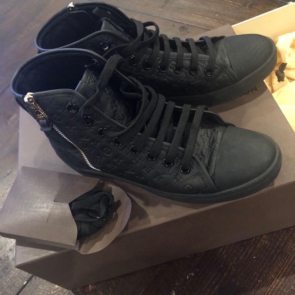 Louis Vuitton black high rise LV zipper sneakers
